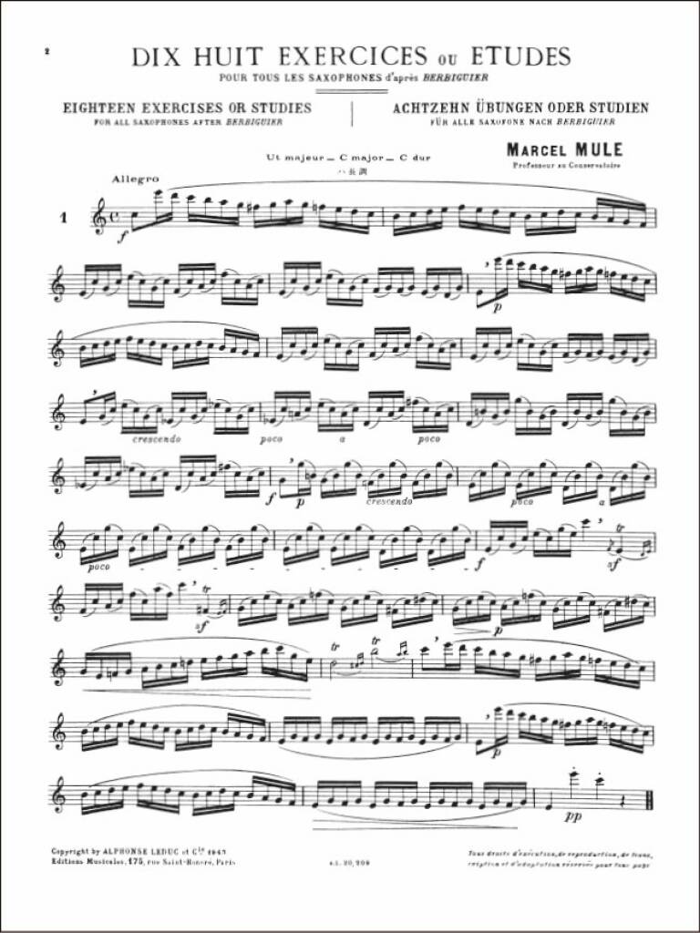 Marcel Mule: 18 exercices ou études d'après Berbiguier: Saxophone