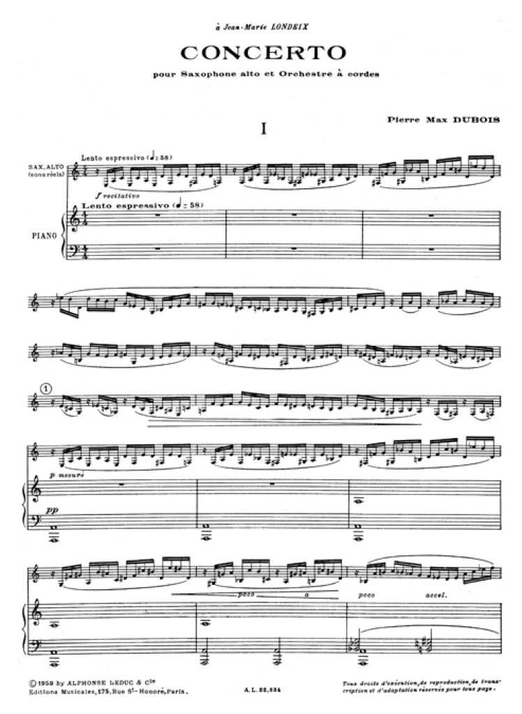 Pierre-Max Dubois: Concerto For Alto Saxophone And String Orchestra: Alto Saxophone And Accomp.