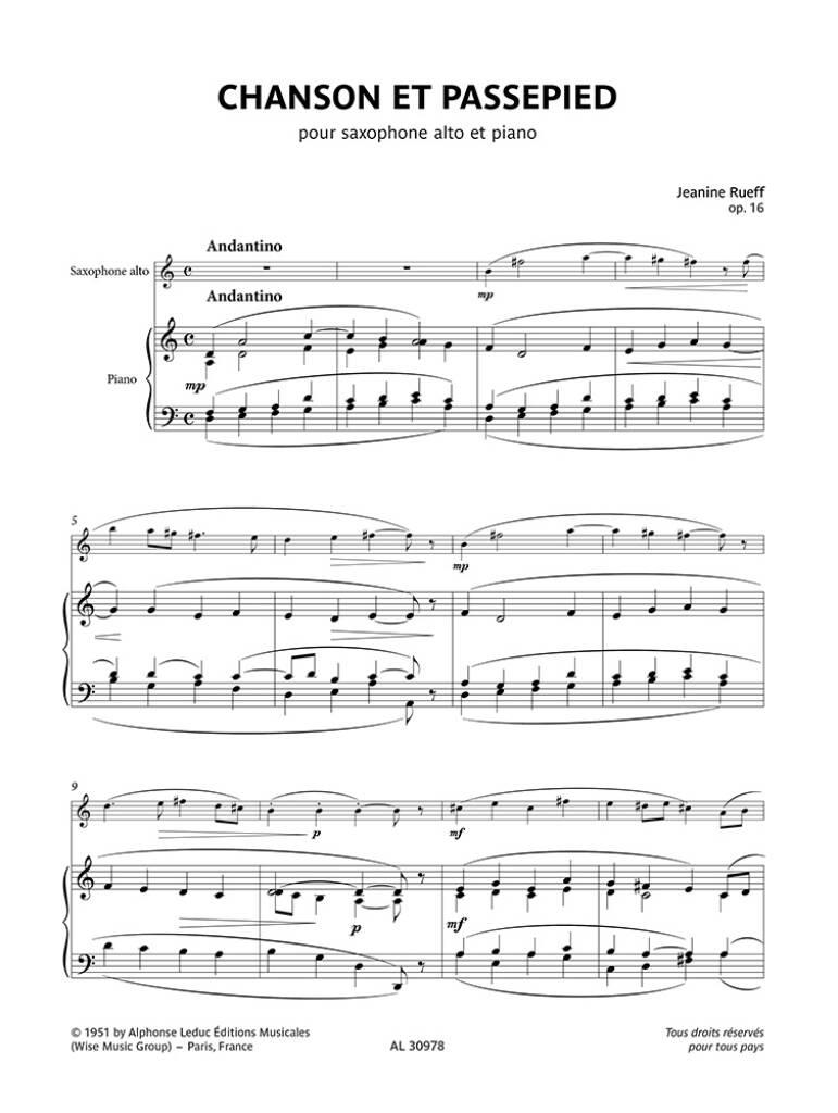 Jeanine Rueff: Chanson et Passepied opus 16: Alto Saxophone And Accomp.