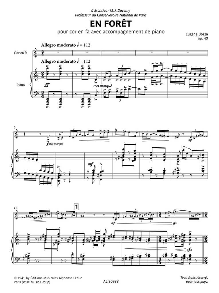 Eugène Bozza: En Forêt opus 40: French Horn And Accomp.