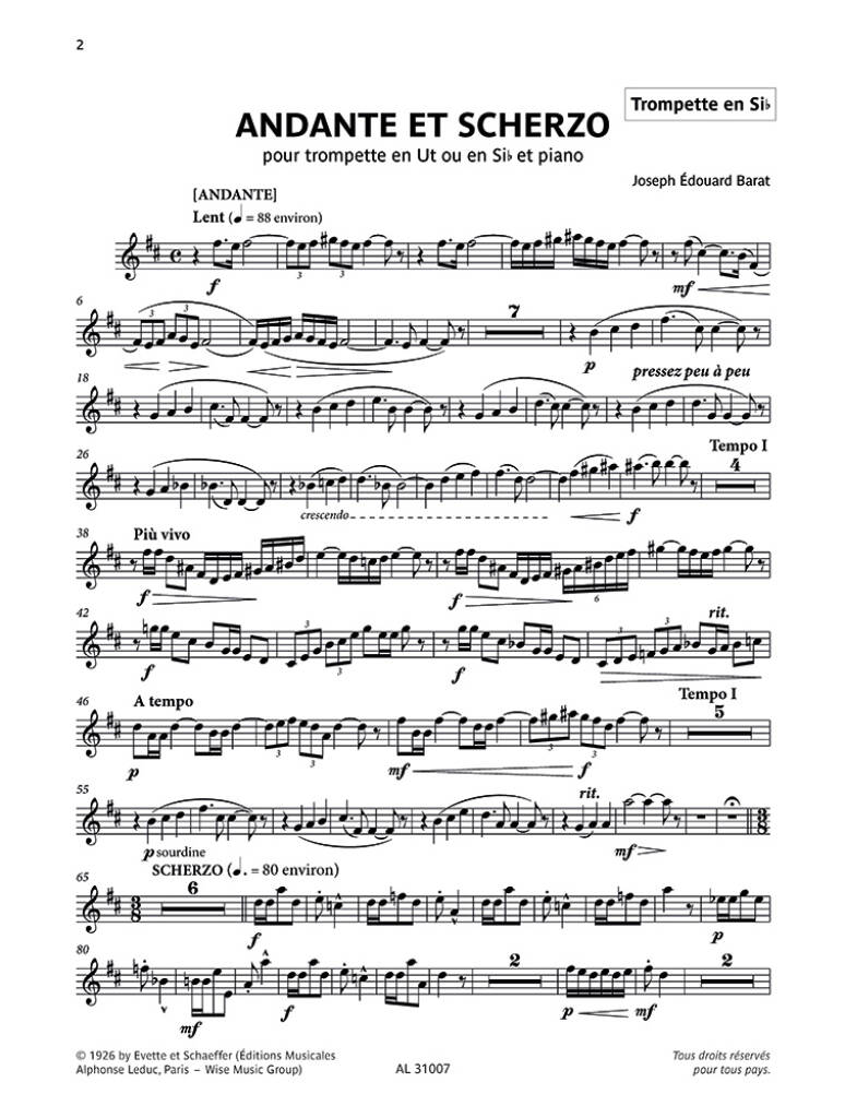 Joseph Edouard Barat: Andante et Scherzo: Trumpet And Accomp.