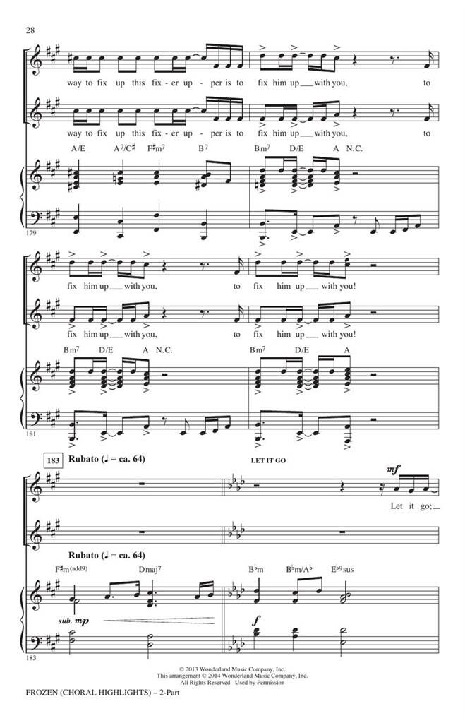 Frozen: (Arr. Mark Brymer): Upper Voices And Accomp.