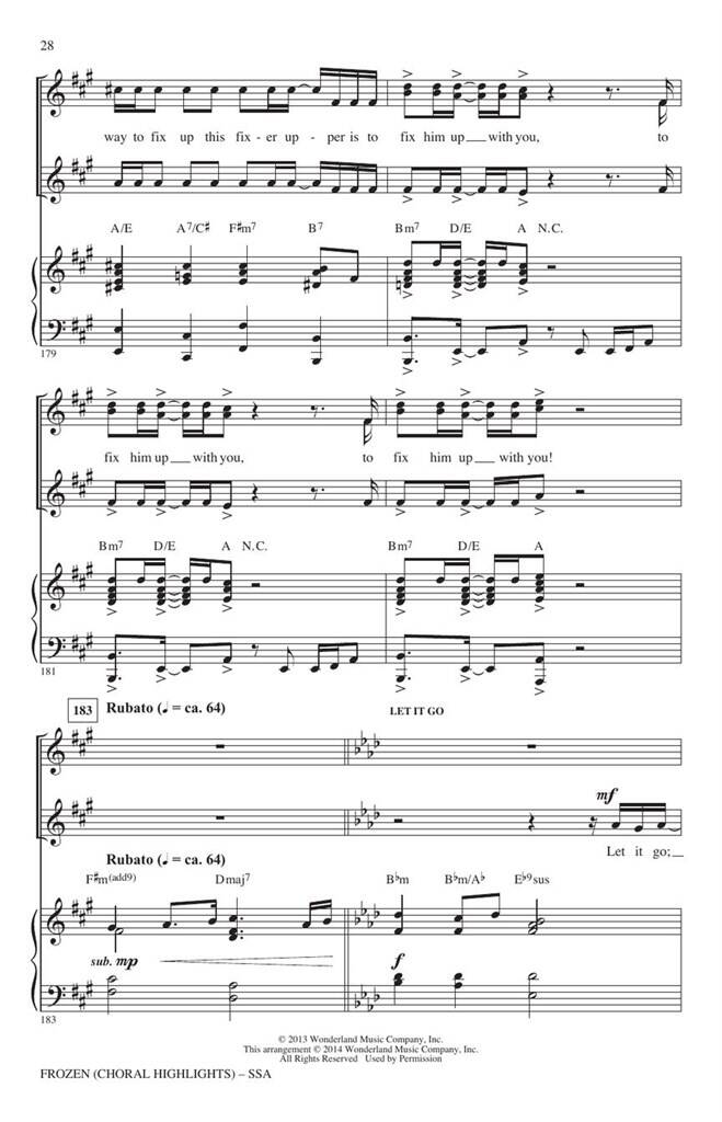 Frozen: (Arr. Mark Brymer): Upper Voices And Accomp.
