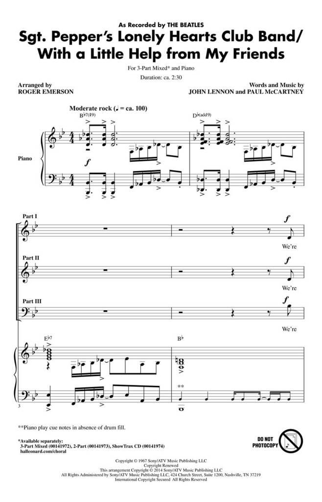 John Lennon: Sgt. Pepper's Lonely Hearts Club Band: (Arr. Roger Emerson): Mixed Choir And Accomp.