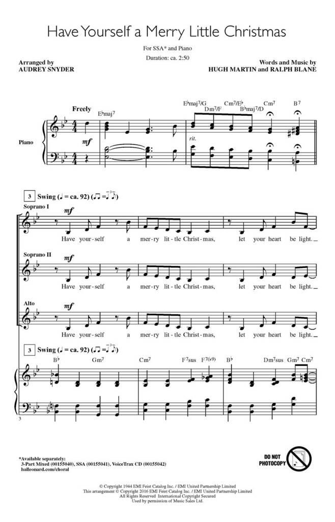 Have Yourself a Merry Little Christmas: (Arr. Audrey Snyder): Upper Voices And Accomp.