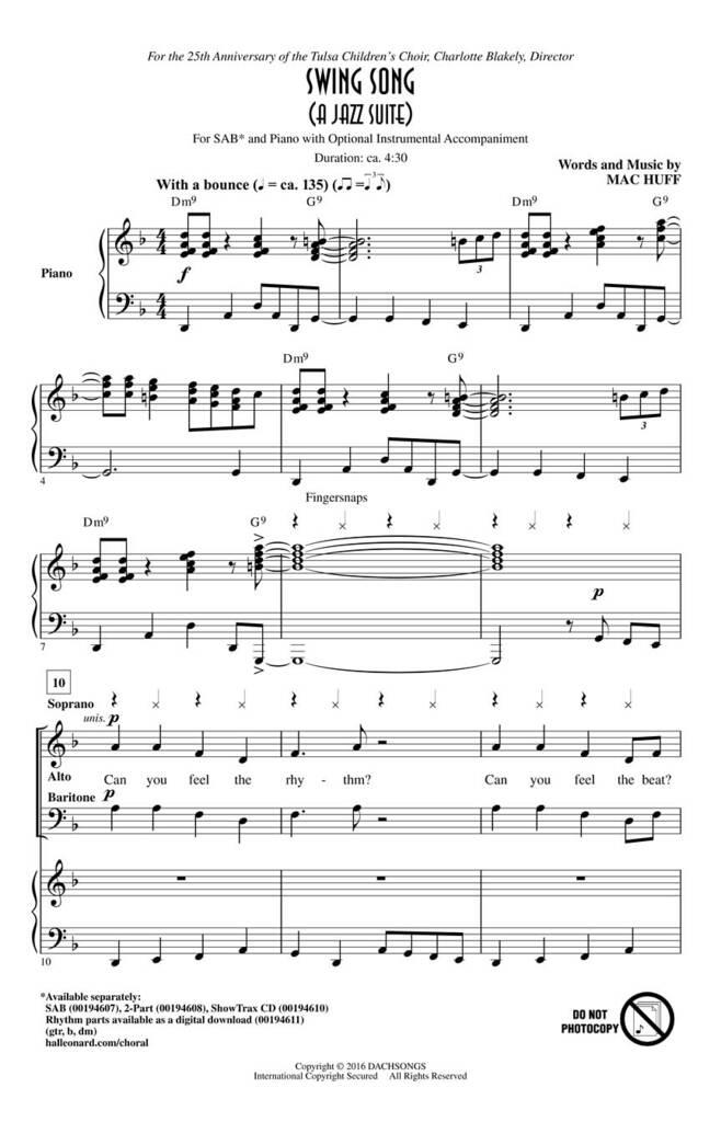 Mac Huff: Swing Song (A Jazz Suite): Mixed Choir And Accomp.