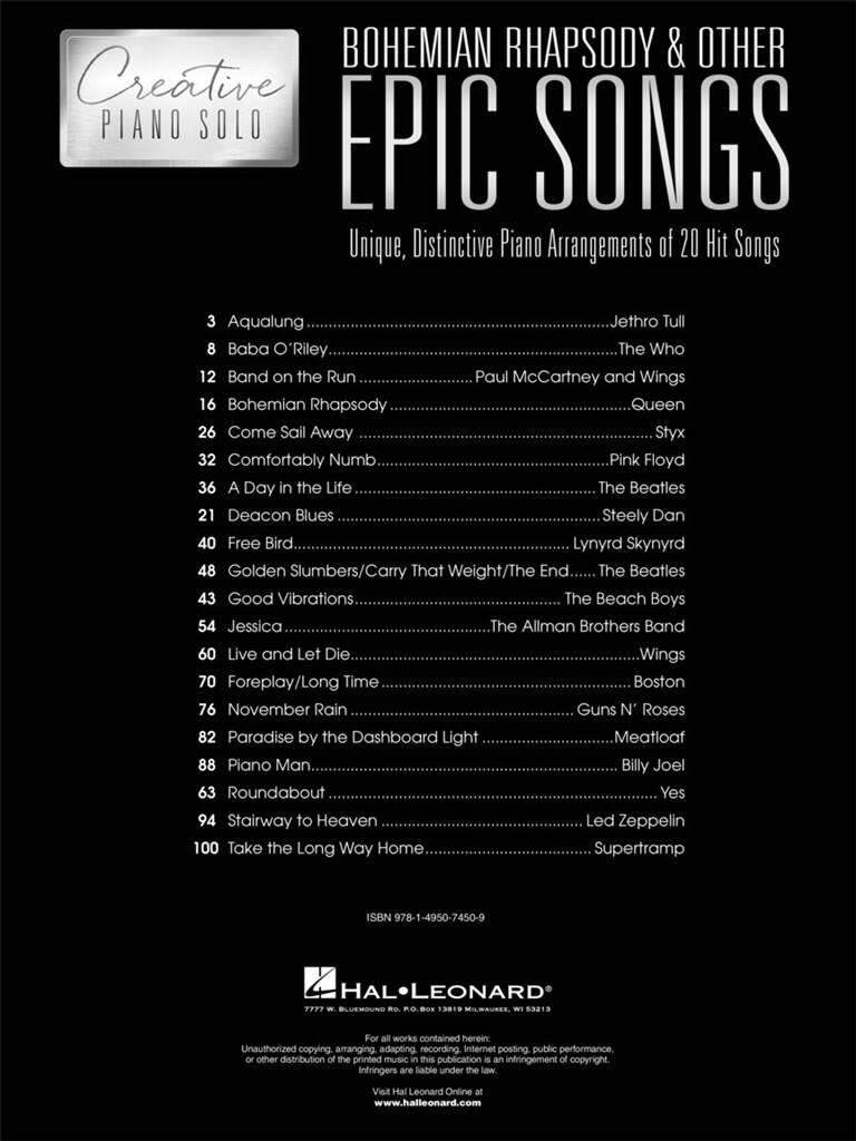 Bohemian Rhapsody & Other Epic Songs: Piano Solo