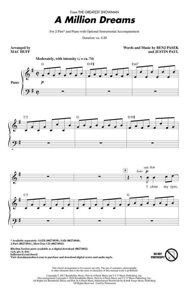 A Million Dreams: (Arr. Mac Huff): Upper Voices And Accomp.