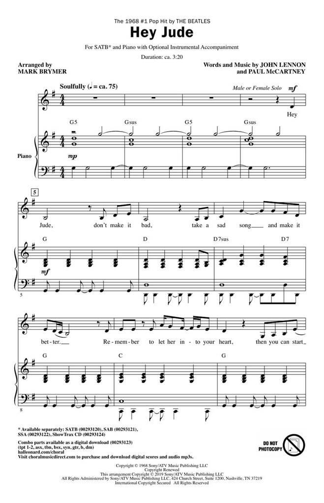 John Lennon: Hey Jude: (Arr. Mark Brymer): Mixed Choir And Accomp.