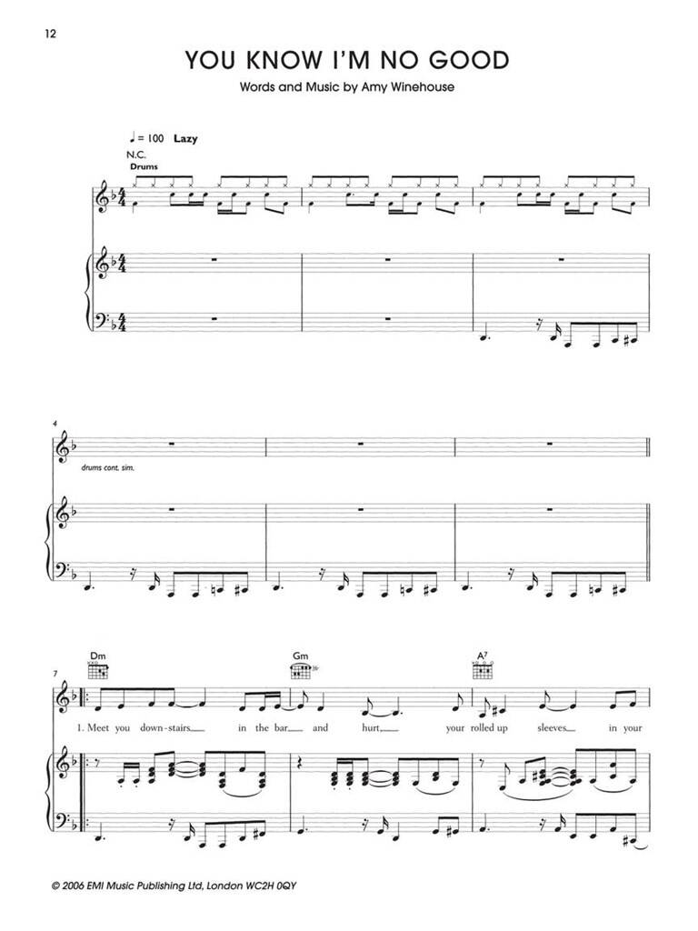 Amy Winehouse: Amy Winehouse - Back to Black: Piano, Vocal And Guitar