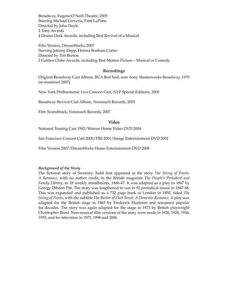Sweeney Todd - Revised Edition: Vocal And Piano