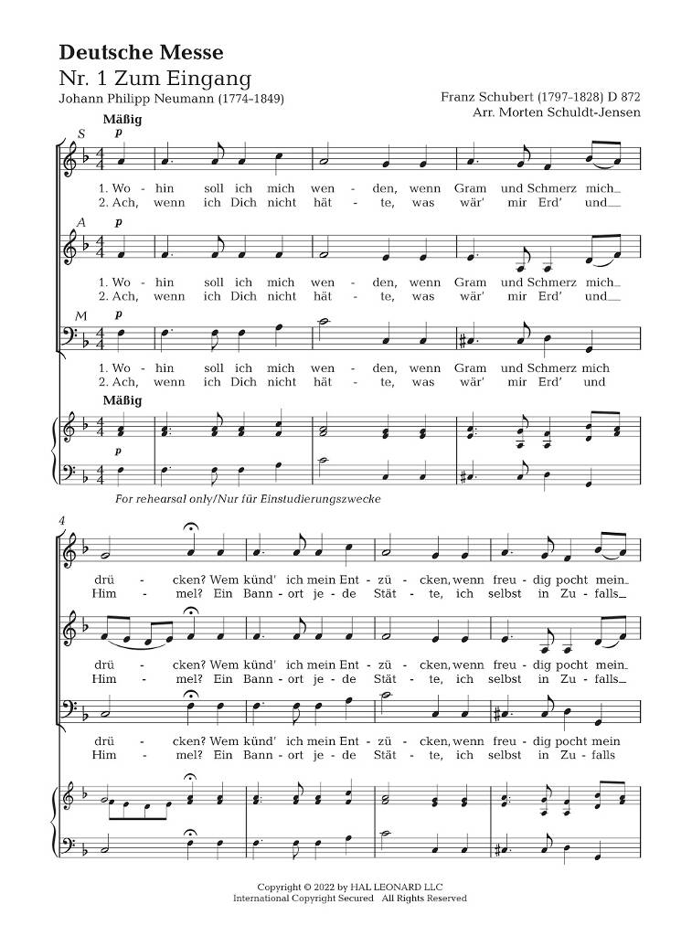 Franz Schubert: Deutsche Messe D872: (Arr. Morten Schuldt-Jensen): Mixed Choir A Cappella