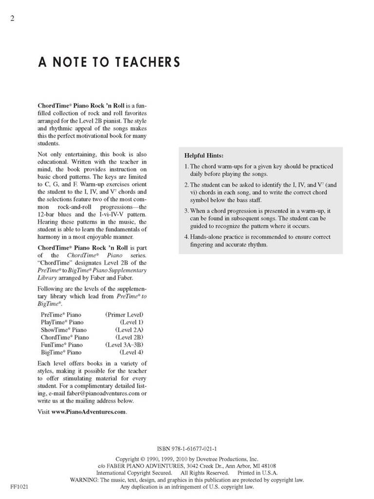 ChordTime Piano Rock 'n Roll Level 2B