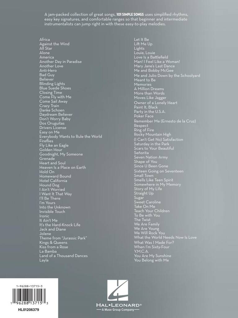 101 Simple Songs: Alto Saxophone