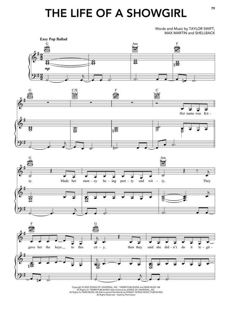 Taylor Swift: Taylor Swift - The Life of a Showgirl: Piano, Vocal And Guitar