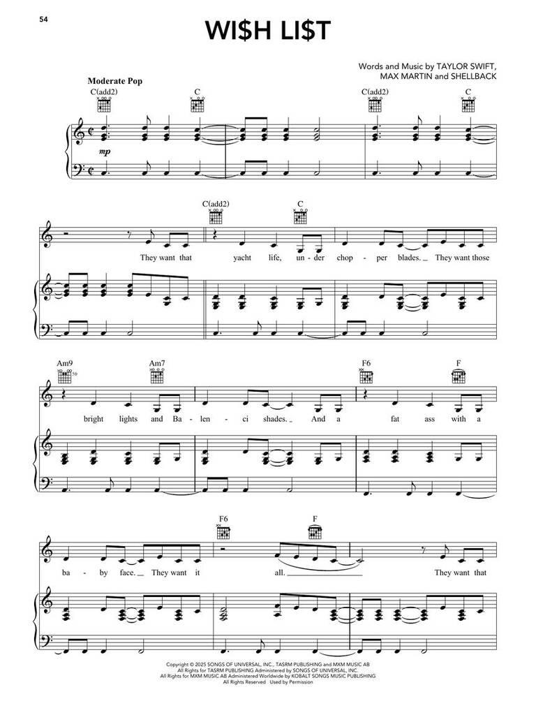 Taylor Swift: Taylor Swift - The Life of a Showgirl: Piano, Vocal And Guitar