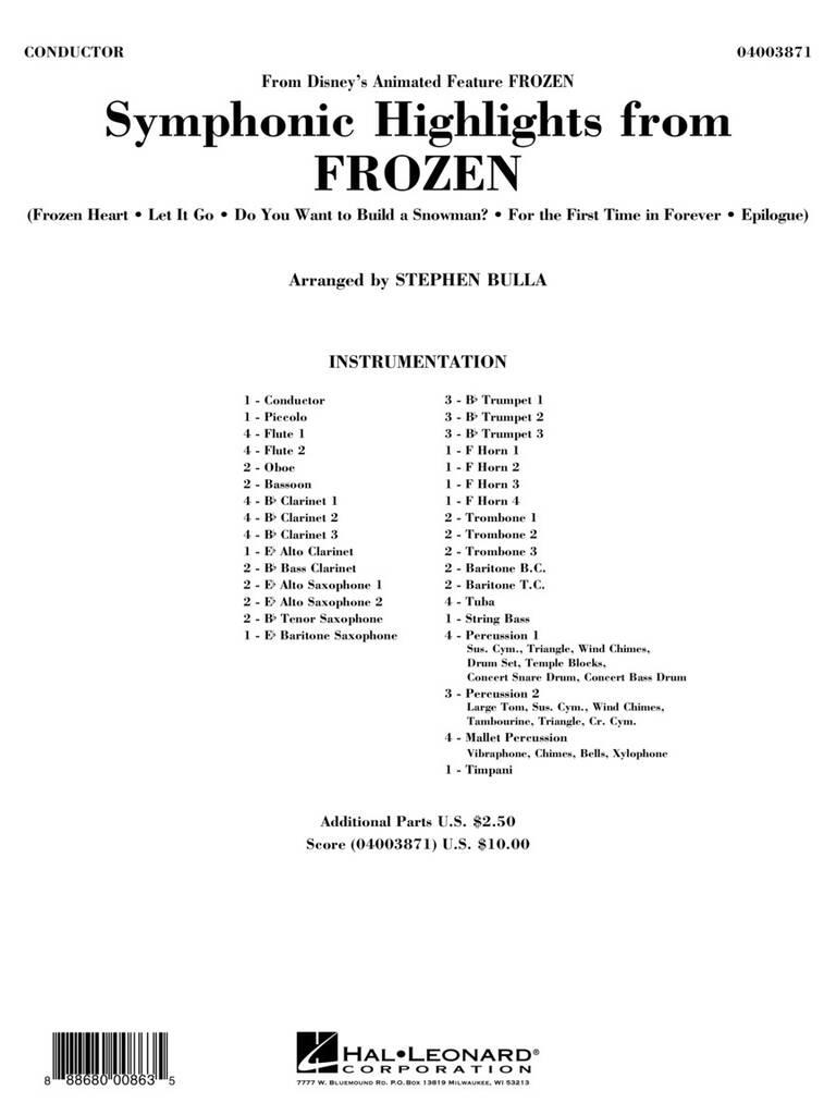 Symphonic Highlights from Frozen: (Arr. Stephen Bulla): Concert Band