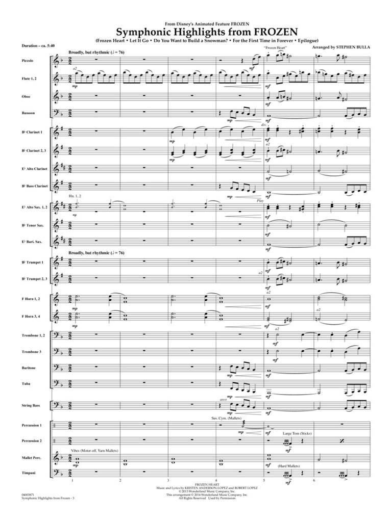 Symphonic Highlights from Frozen: (Arr. Stephen Bulla): Concert Band