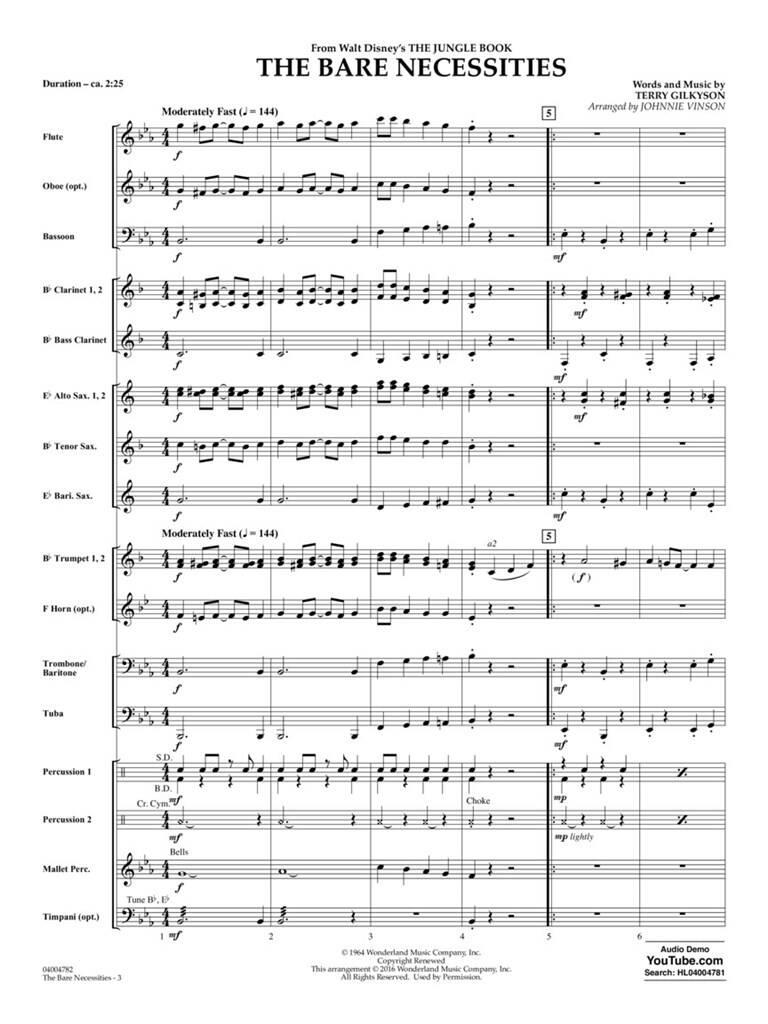 Terry Gilkyson: The Bare Necessities: (Arr. Johnnie Vinson): Concert Band