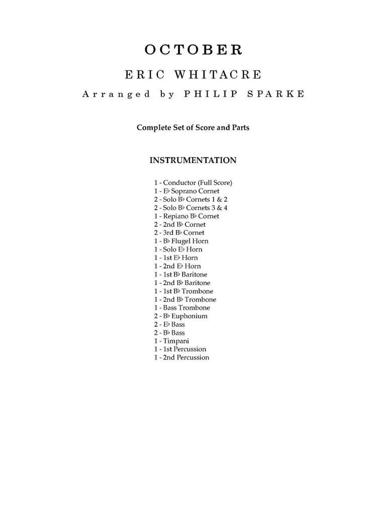Eric Whitacre: October: (Arr. Philip Sparke): Brass Band