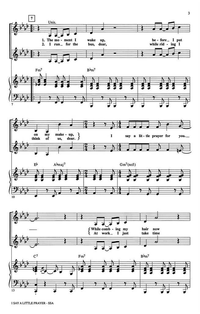 Burt Bacharach: I say a little prayer: (Arr. Mark Brymer): Upper Voices And Accomp.