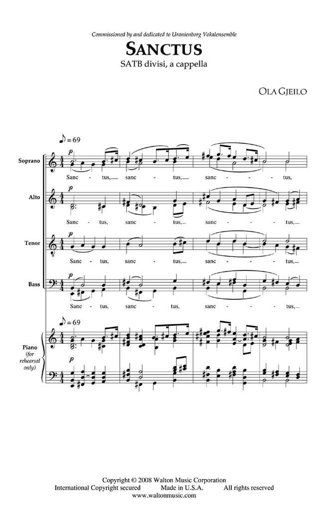 Ola Gjeilo: Sanctus: Mixed Choir And Accomp.