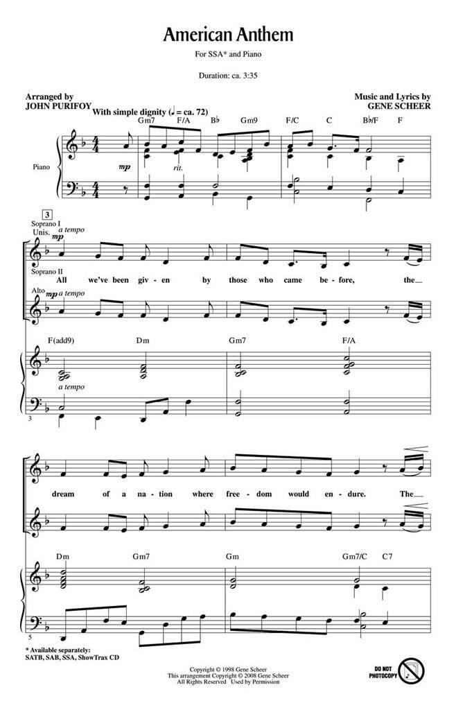 Gene Scheer: American Anthem: (Arr. John Purifoy): Upper Voices And Accomp.