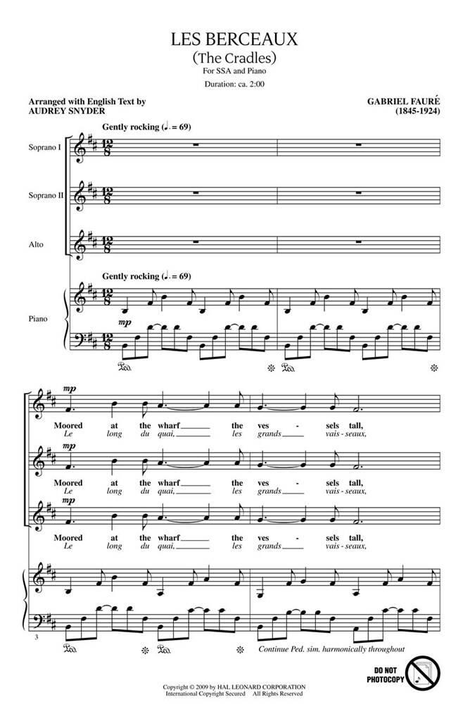 Gabriel Fauré: Les Berceaux: (Arr. Audrey Snyder): Upper Voices And Accomp.
