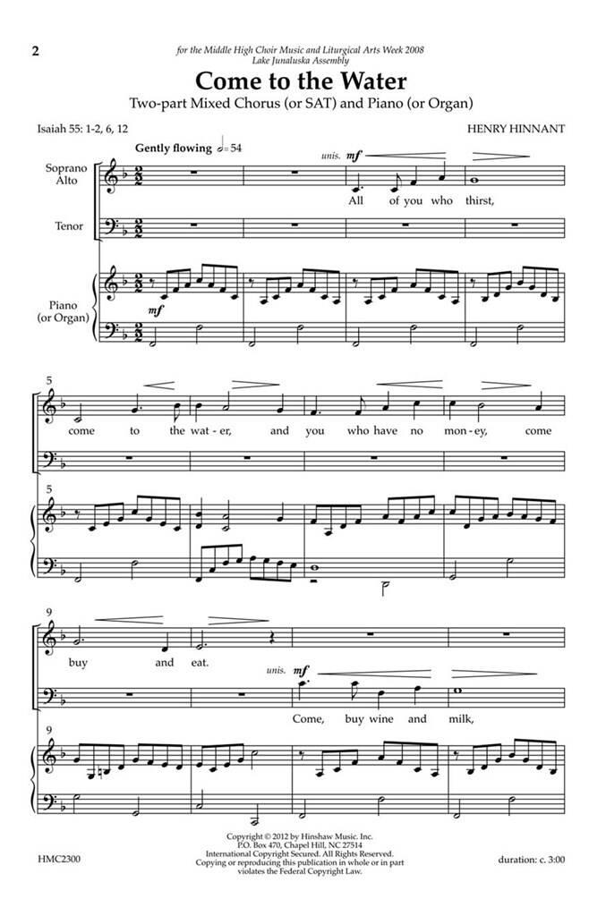 Henry Hinnant: Come To The Water: (Arr. Henry Hinnant): Mixed Choir And Piano/Organ