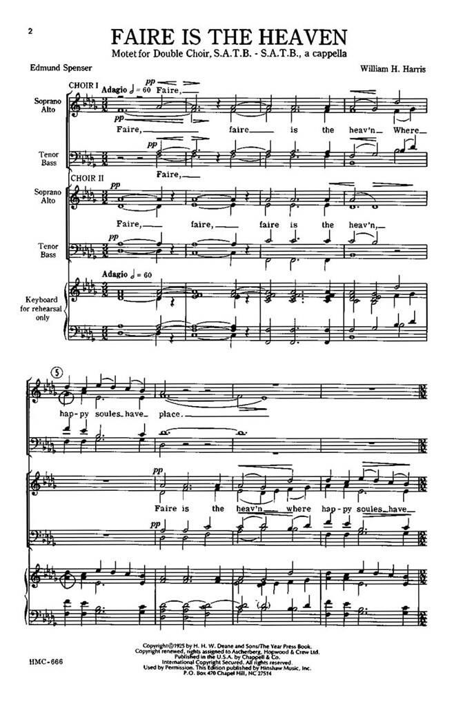 Sir William Henry Harris: Faire Is The Heaven: Mixed Choir And Accomp.