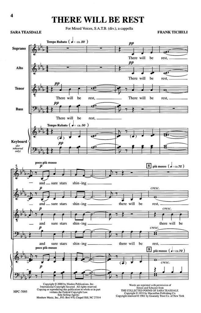 Frank Ticheli: There Will Be Rest: Mixed Choir A Cappella