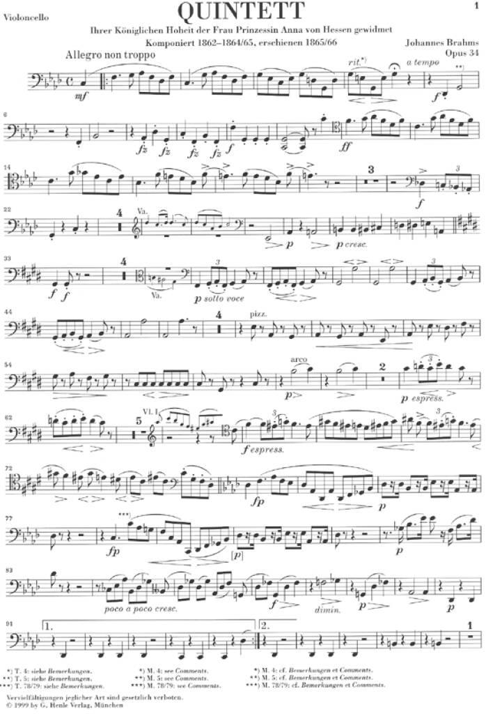Johannes Brahms: Piano Quintet f Minor Op. 34: Piano Quintet