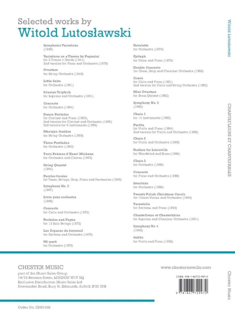 Witold Lutoslawski: Chantefleurs Et Chantefables (Soprano/Piano): Vocal And Piano