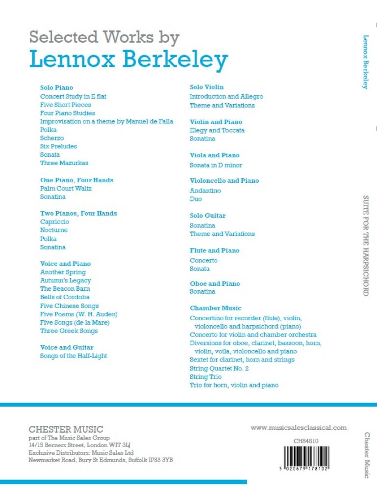 Lennox Berkeley: Suite For The Harpsichord: Harpsichord
