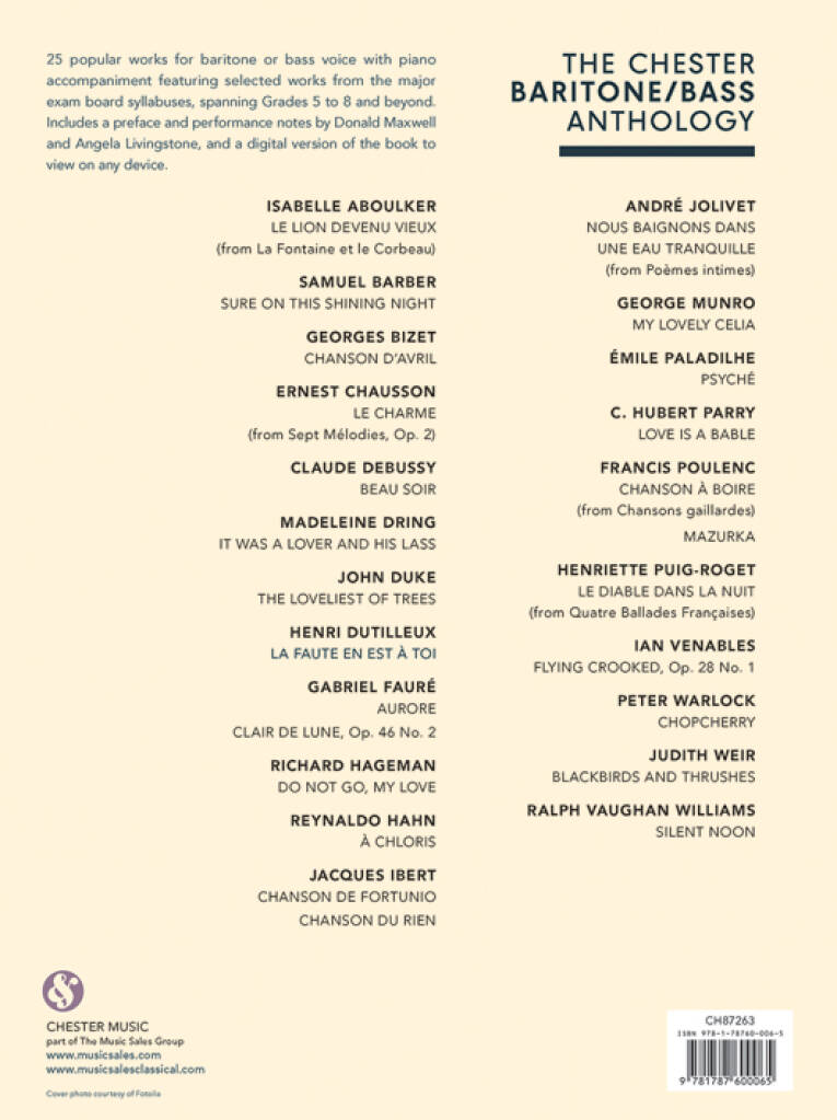 Angela Livingstone: The Chester Vocal Anthology: Baritone/Bass: Vocal And Piano