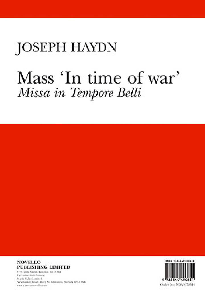 Franz Joseph Haydn: Mass In Time Of War (Vocal Score Ed. Pilkington): Mixed Choir And Piano/Organ
