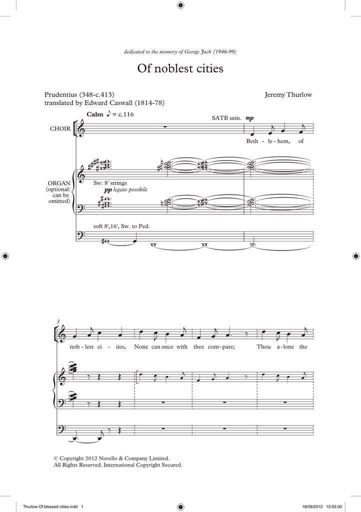 Jeremy Thurlow: Of Noblest Cities (Novello New Choral Series): Mixed Choir And Piano/Organ