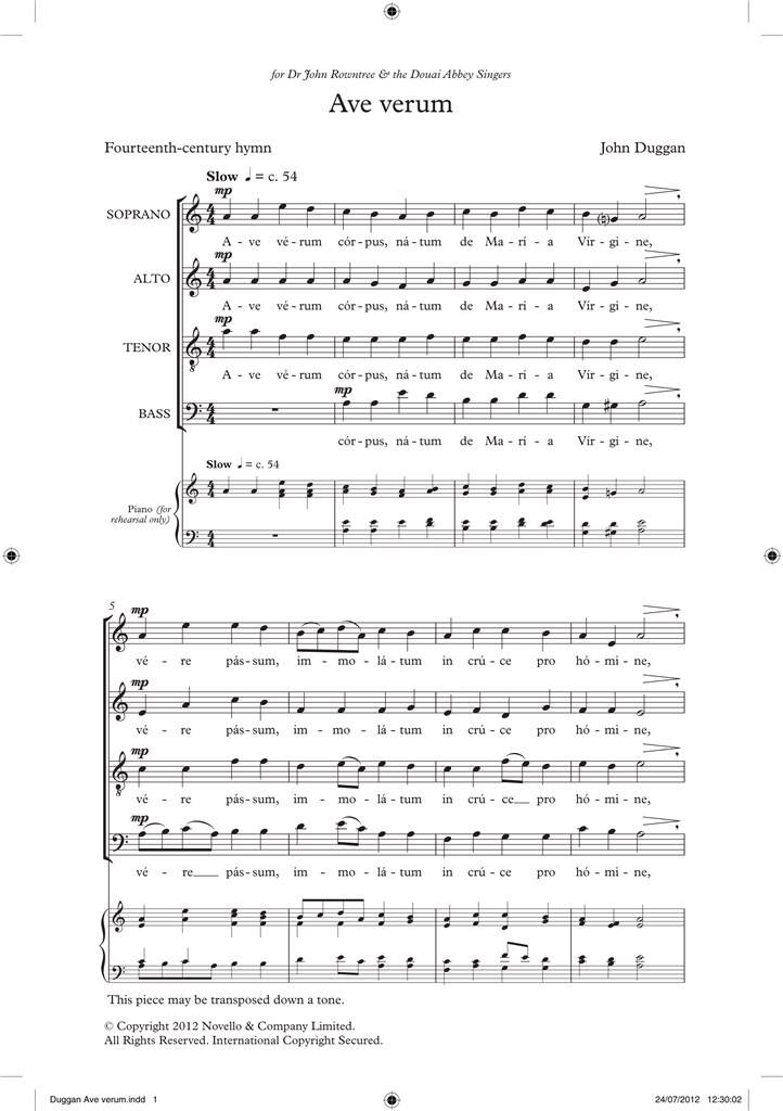 John Duggan: Ave Verum (Novello New Choral Series): Mixed Choir And Accomp.