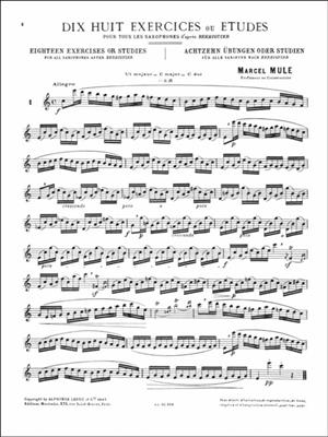 Marcel Mule: 18 exercices ou études d'après Berbiguier: Saxophone