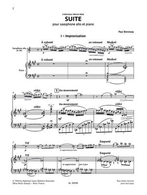 Paul Bonneau: Suite pour saxophone alto et piano: Alto Saxophone And Accomp.
