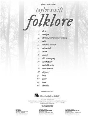 Taylor Swift: Taylor Swift - Folklore: Piano, Vocal And Guitar