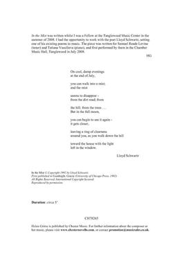 Helen Grime: In the Mist: Vocal And Piano